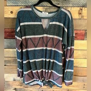 First Love Maroon And Teal‎ Aztec Print Long Sleeve Top Size Medium